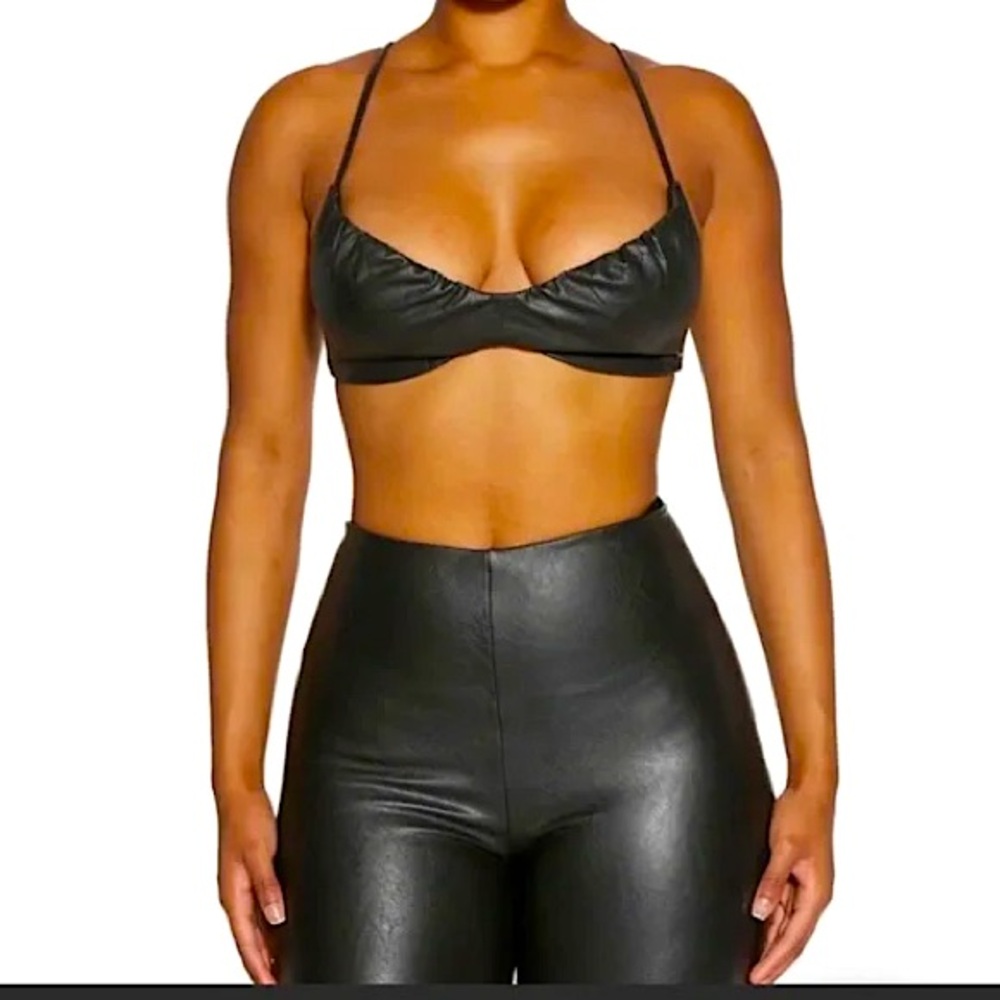 NWOT Naked Wardrobe Vegan Leather Bralette Size L